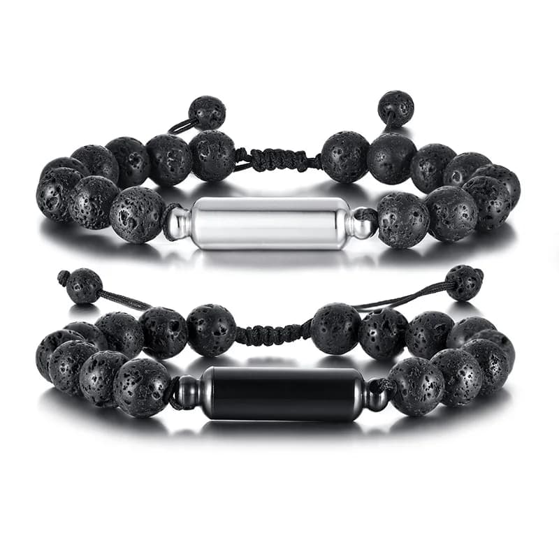 Bracelet d'urne pour hommes, Bracelets en œil de tigre et en pierre de lave, Capsule de cachette, bijoux d'urnes pour bracelets de crémation de cendres