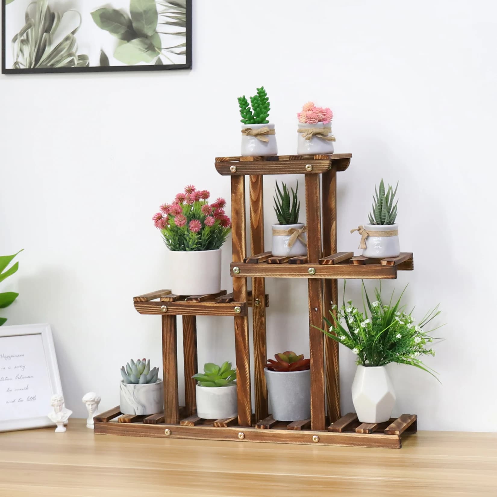 Support de plantes en bois à plusieurs niveaux, mini porte-plante de bureau pour jardin de balcon extérieur, T1