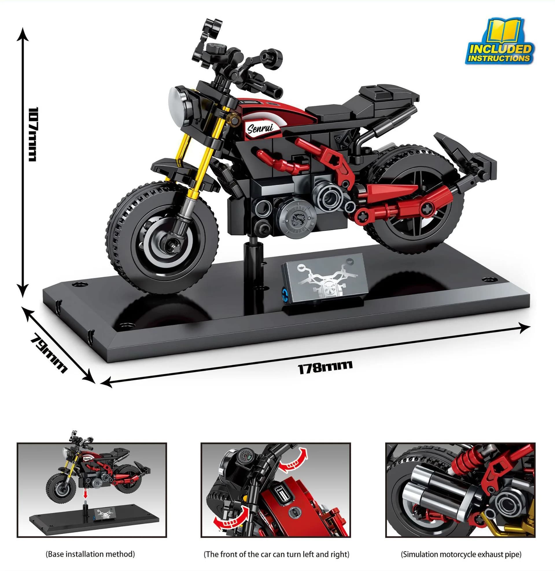 Bloc de construction technique de moto moderne, modèle de moteur de véhicule indien Ftr1200, briques à vapeur, jouets éducatifs, Collection pour cadeau