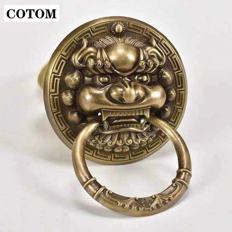 Lenth – grand battoir de porte de Lion Antique, en laiton de 190mm, décoration de maison avec vis