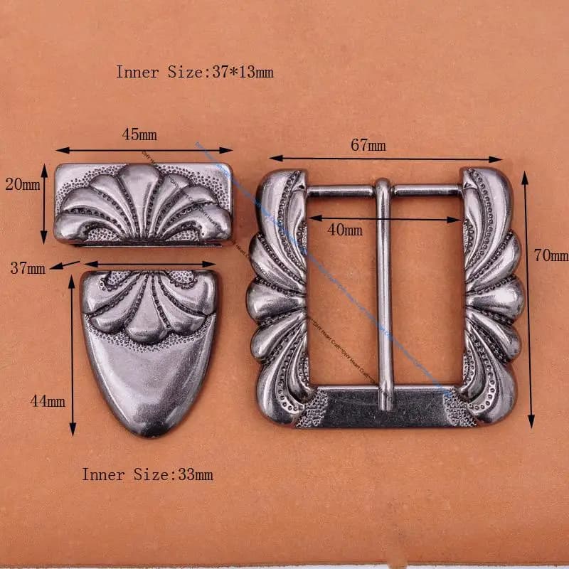 Ceinture en cuir sculptée florale pour jeans, ceinture en cuir, maroquinerie, remplacement de la structure, vintage, argent, western cowboy, rodéo, 40mm, ensemble de 3 pièces