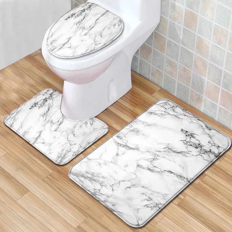 Tapis de sol en marbre pour décoration de salle de bain, tapis de porte, tapis imperméable, housse de siège de toilette, ensemble de 3 pièces