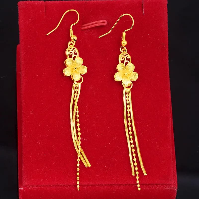 Boucles d'oreilles pendantes en or 18 carats avec glands pour femmes, bijoux de mariage romantiques, cadeau de luxe, véritable fleur