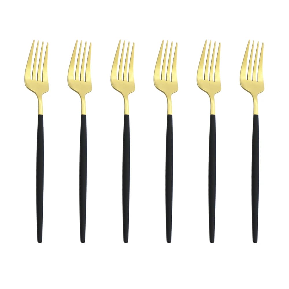 Ensemble de fourcommuniste à dessert en acier inoxydable miroir, ensemble de fourcommuniste colorées, noir et or, ensemble de couverts britware, fête à la maison, cuisine, 6 pièces par ensemble