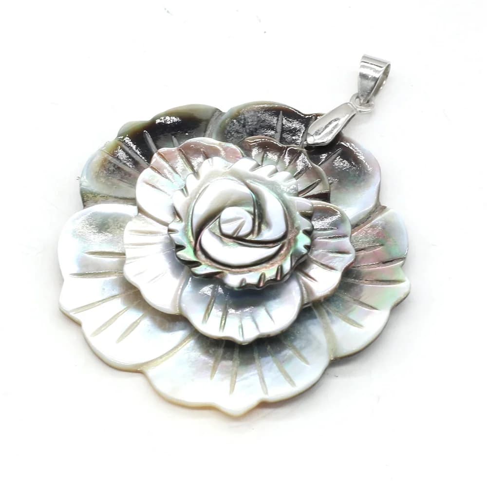 Pendentif en Nacre Naturelle à 3 Couches de Fleur Blanche pour Bijoux, Breloque pour Collier, Accessoire de DIY, 47x47mm, 1 Pièce