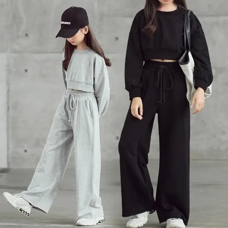 Ensemble de survêtement décontracté pour enfants automne-hiver 2026 : T-shirt court et pantalon large pour filles et adolescentes de 4 à 12 ans