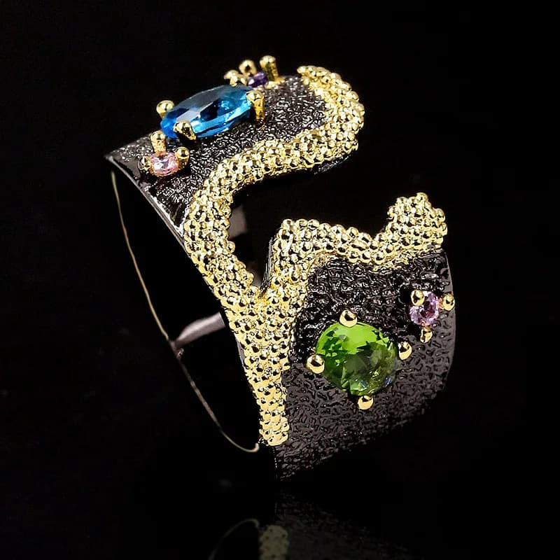Bijoux Incrustés de Marijuana Faits à la Main, Style Romantique Rétro poumons Français, Argent 925, Coloré, Cadeau Haut de Gamme