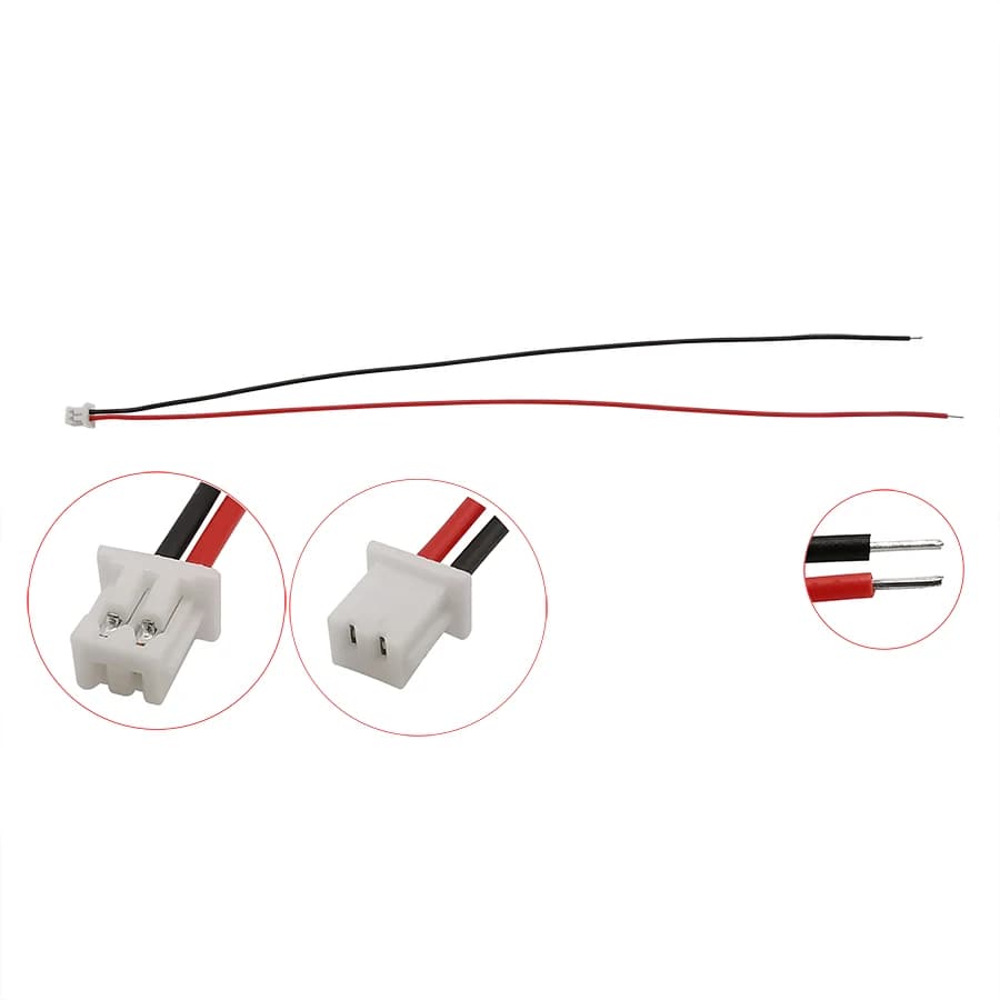 Connecteur de câble électronique JST à 2 broches, pas de 1.25mm, fiche unique, longueur de 1.25mm, 10/15/20/30cm