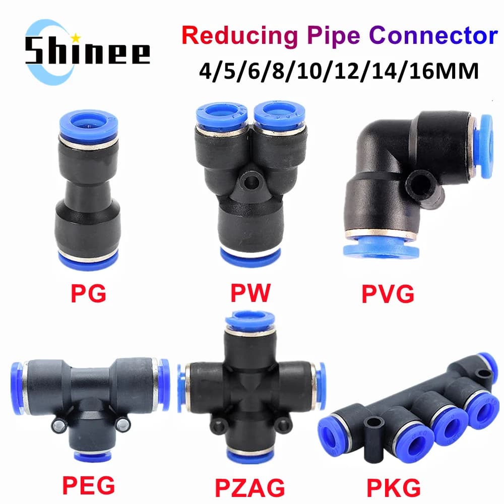 Raccords pneumatiques connecteur de tuyau Tube 4 5 14mm OD tuyau réduisant 8 10 12mm PG PVG PEG PW PZAG plastique Push In Air raccord rapide