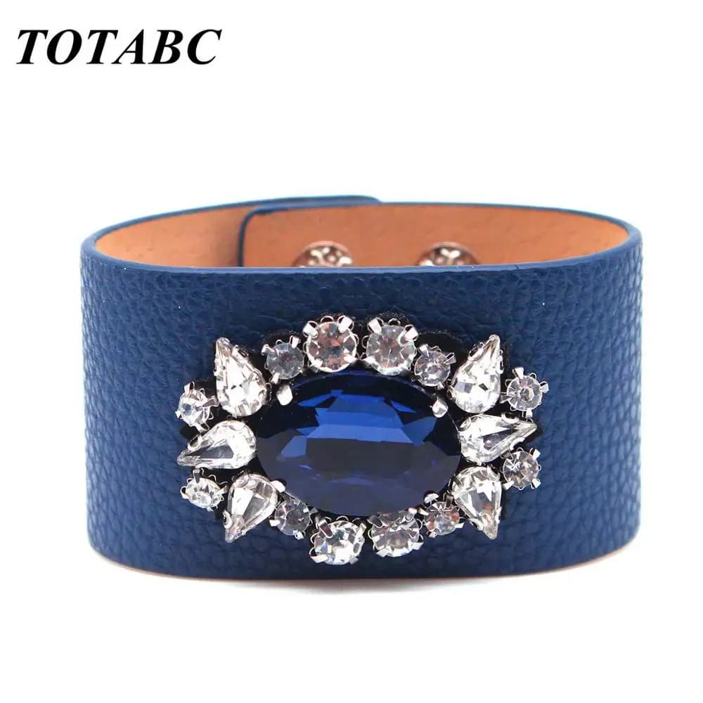TOTABC nouveau Bracelet en cuir à breloques strass contracté et généreux bijoux de mode Bracelet et Bracelets Pulsera