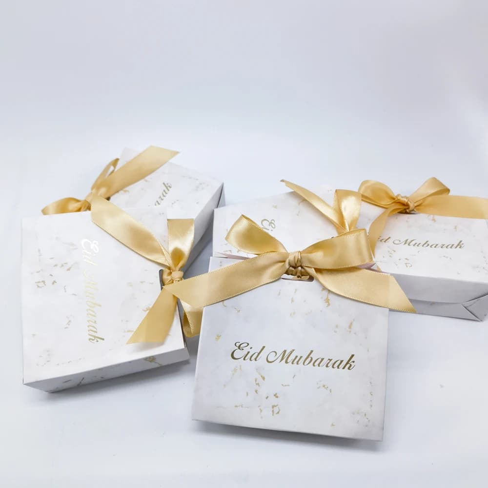 Ensemble de Boîtes à Bonbons Eid Mubarak, Sac Cadeau en Papier Marbré, Fournitures de ixIslamique Musulmane