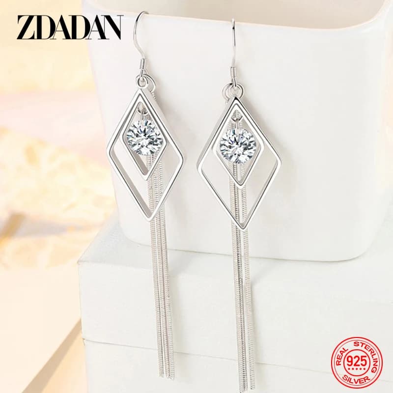 ZDADAN – boucles d'oreilles longues à pampilles en argent Sterling 925 pour femmes, bijoux de mariage à la mode, cadeau