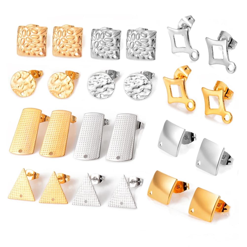 Boucles d'Oreilles Géométriques en Acier Inoxydable, Rondes, Carrées, Irrégulières, Base d'Oreille pour Bricolage, Fait à la Main, Bijoux, Fournitures de Direction, 10 Pièces