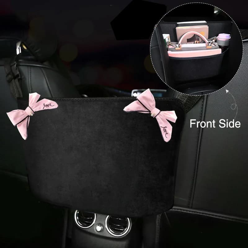 Sac de rangement de voiture nœud papillon en diamant mignon, barrière de poche d'évaluation automatique, support de siège arrière, conteneur de voiture, rangement, rangement