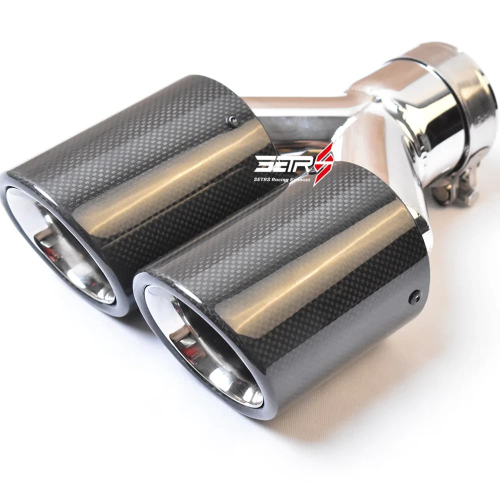 Embout de Silencieux Bouclé Biseauté en Acier Inoxydable pour Civic, Universel, Longueur Égale, Touriste, Fibre Brillante, Tuyau