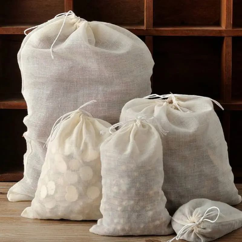 Sac en mousseline de coton avec ficelle de proximité, pour brassage à domicile, vin, bière, jus, légumes, café, filtre, cuisson, herbes, thé, emballage cadeau, 5 pièces