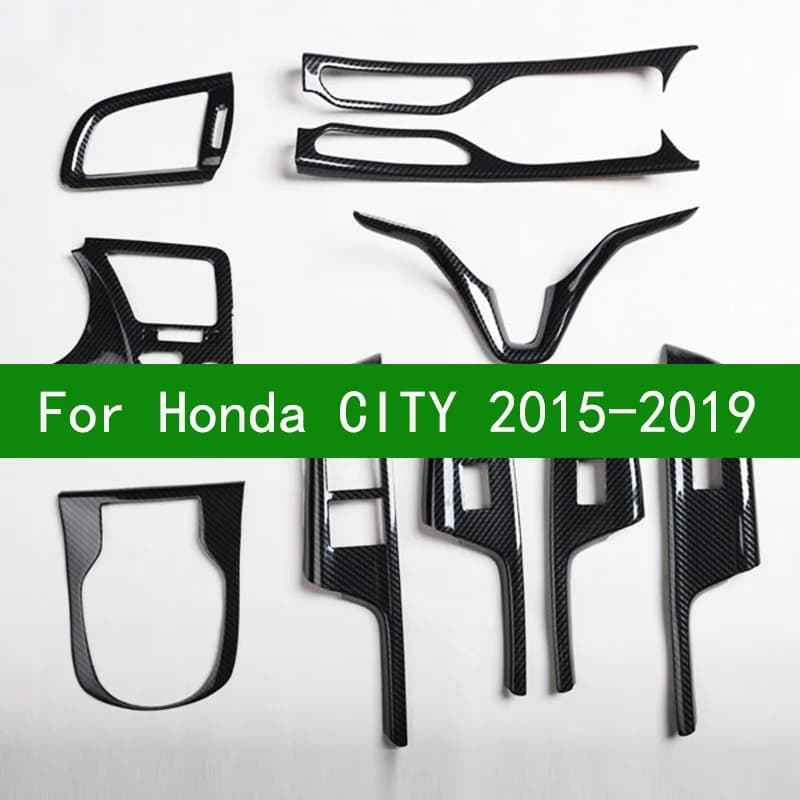 Couverture de volant en fibre de carbone, garniture de décoration intérieure, pour interrupteur de vitre électrique, adapté à Honda City 2015 – 2019, 2017 2016