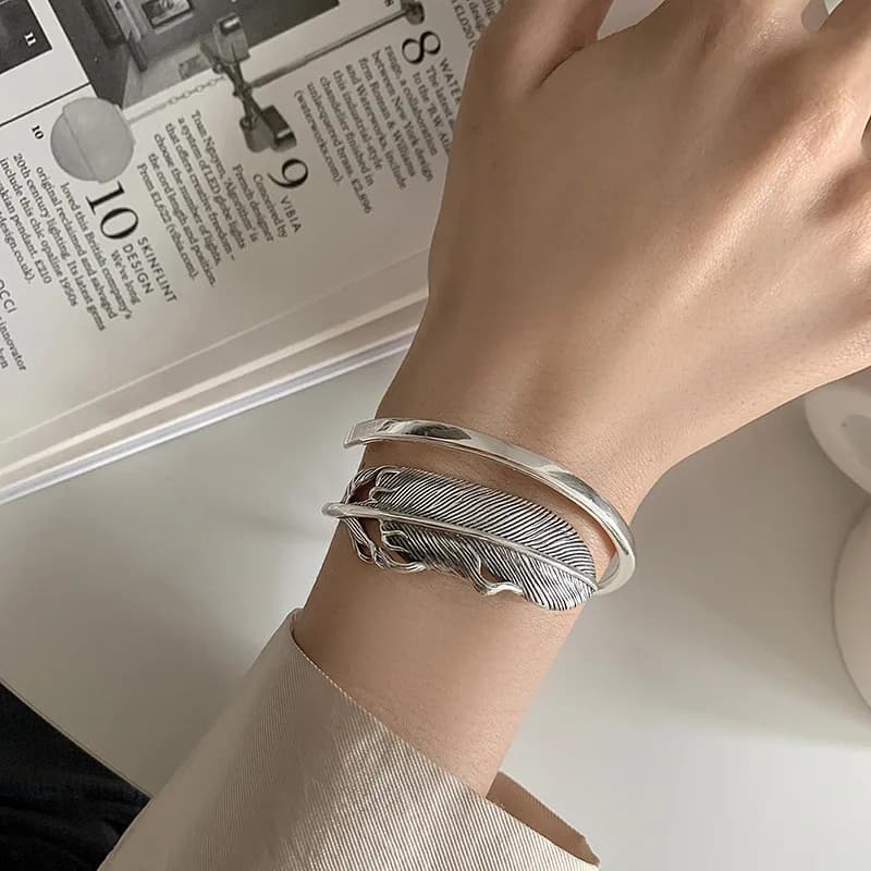 Bracelet de personnalité en argent thaïlandais pour femmes, Design de plumes, bijoux originaux pour petite amie, cadeau de noël, nouvelle collection
