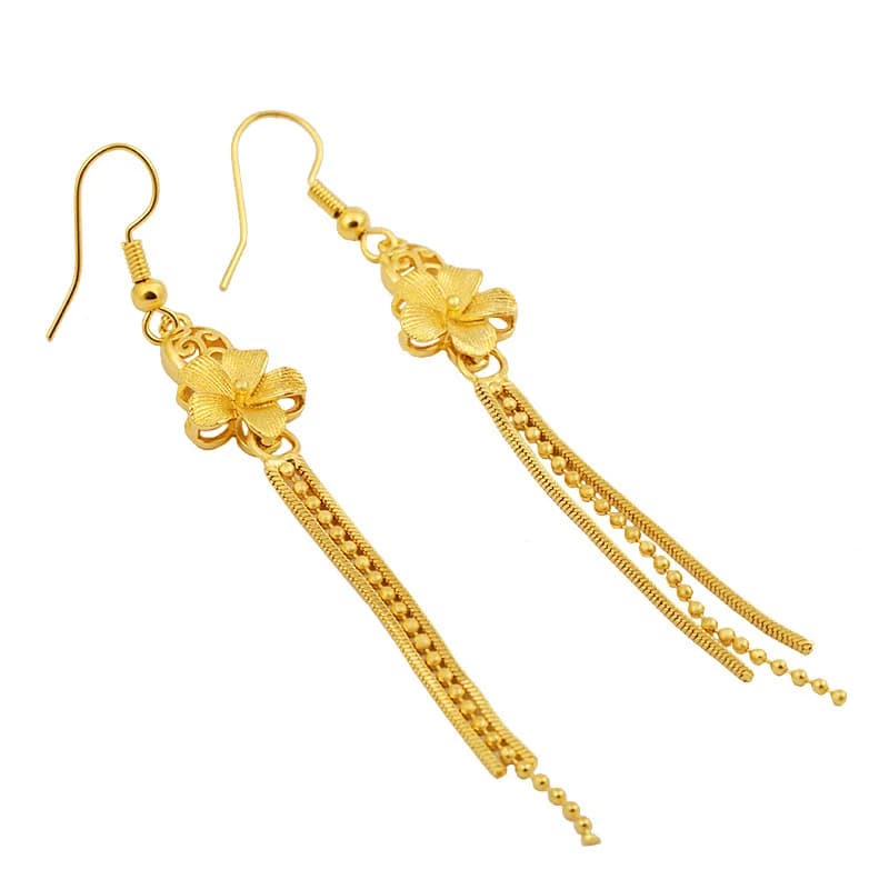 Boucles d'oreilles pendantes en or 18 carats avec glands pour femmes, bijoux de mariage romantiques, cadeau de luxe, véritable fleur