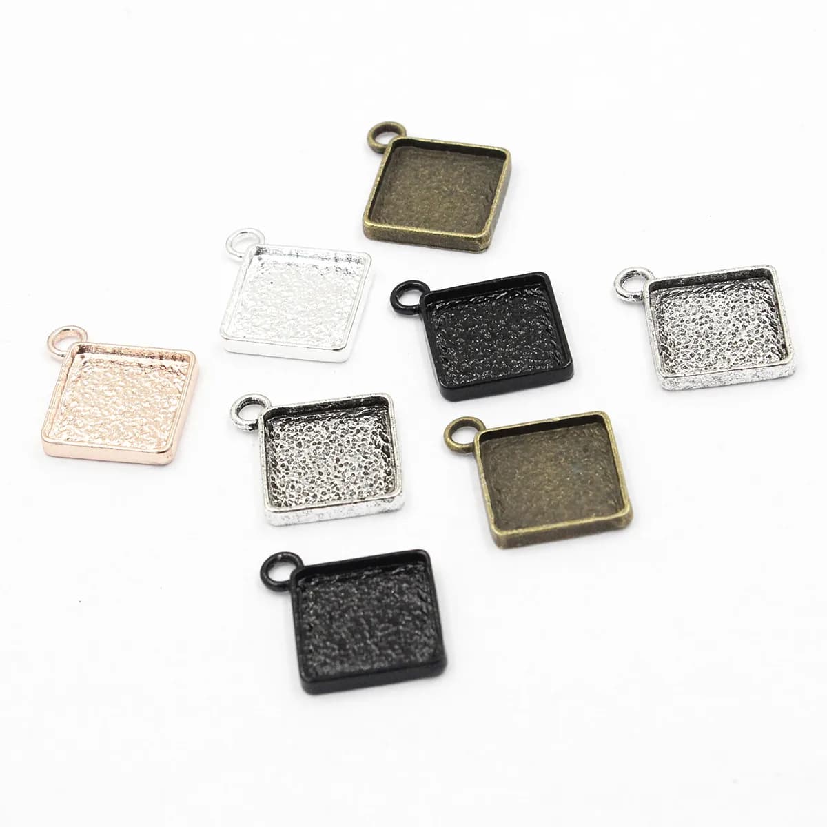 Cabochons en verre à motif carré de 12mm, pendentif, Base de charme, lunette de réglage vierge pour bricolage, accessoires de fabrication, cadeau, 20 pièces, K06261