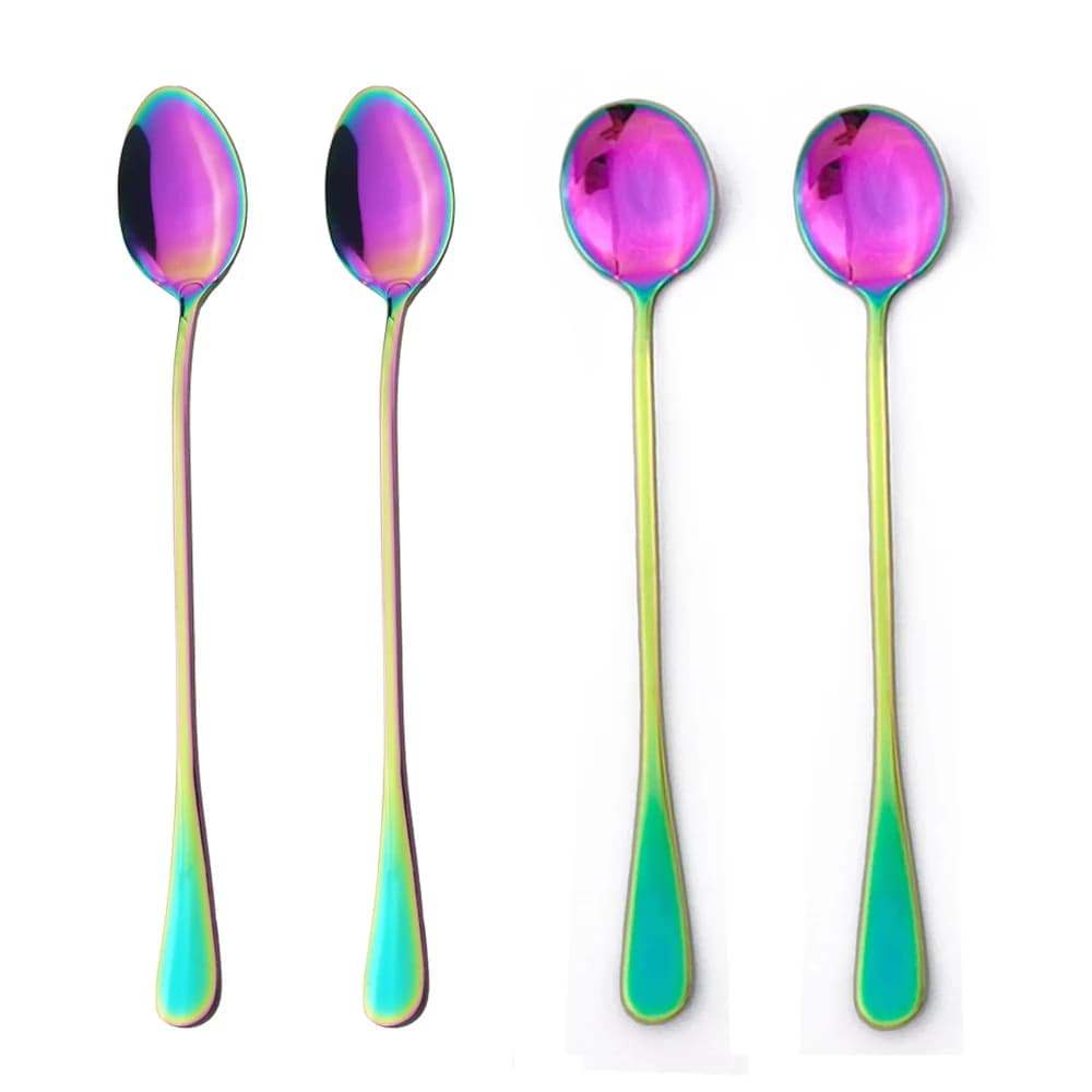 Ensemble de couverts arc-en-ciel en acier inoxydable, cuillère à café, cuillères à thé à long manche, couverts de cuisine, livraison directe, 2 pièces