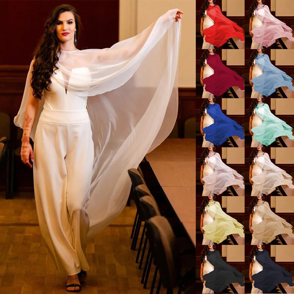 Cape de mariage en mousseline de soie pour femmes, châle de mariée doux et léger, haut, bas, Long, écharpe formelle, tenue de soirée, bal de promo, noir, blanc