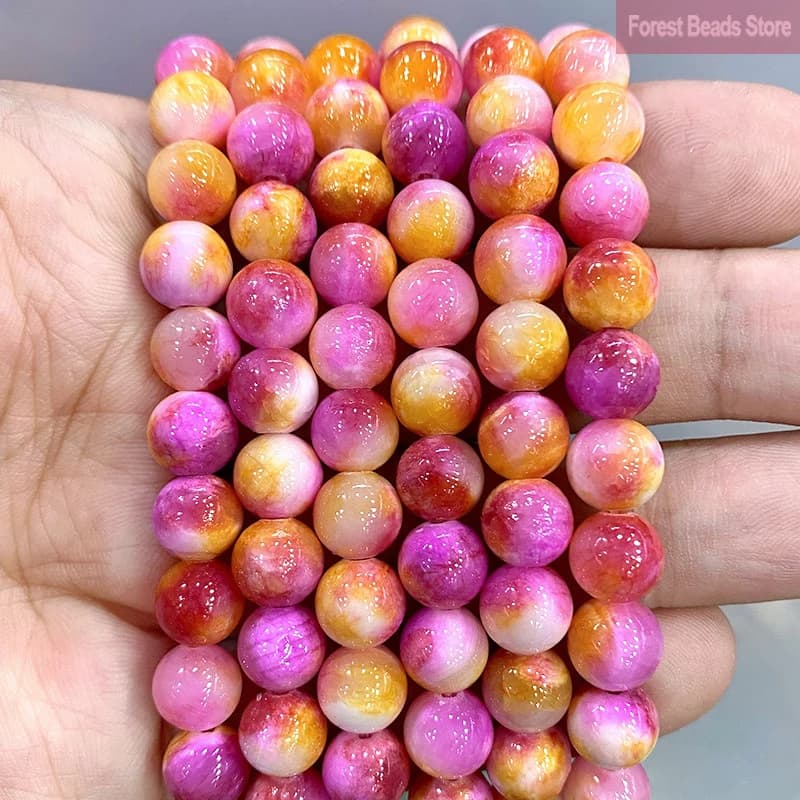 Perles en pierre naturelle, Jades persans rouge jaune, perles d'espacement rondes, accessoires de bricolage, Bracelets pour la fabrication de bijoux, 15 pouces, 6/8/10/12mm