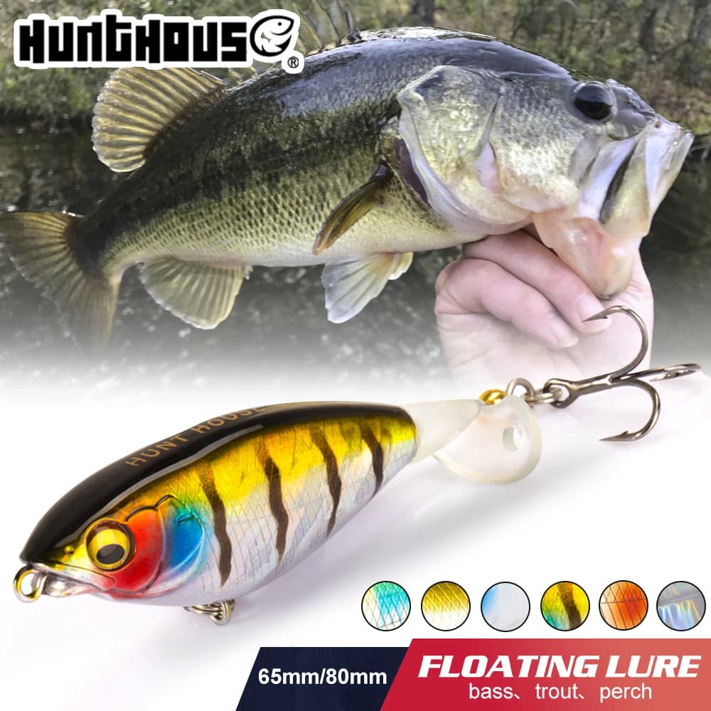 Leurre dur rotatif Hunthouse Fishing Karashi Pencil 65mm/5.7g 80mm/10.8g flottant pour la pêche au bar (Whopper Popper Wobblers)