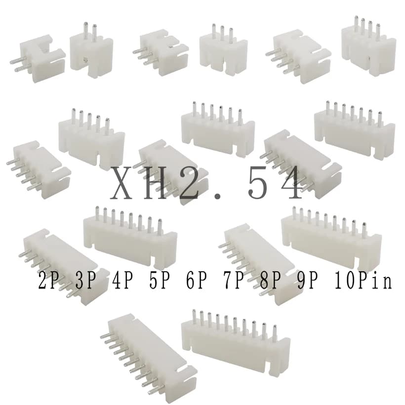 Connecteur de boîtier d'en-tête de broche de pas de 2.54mm, 50 pièces, JST XH2.54 2P 3P 4P 5P 6P 7P 8P 9P 10 broches, broche droite mâle pour PCB