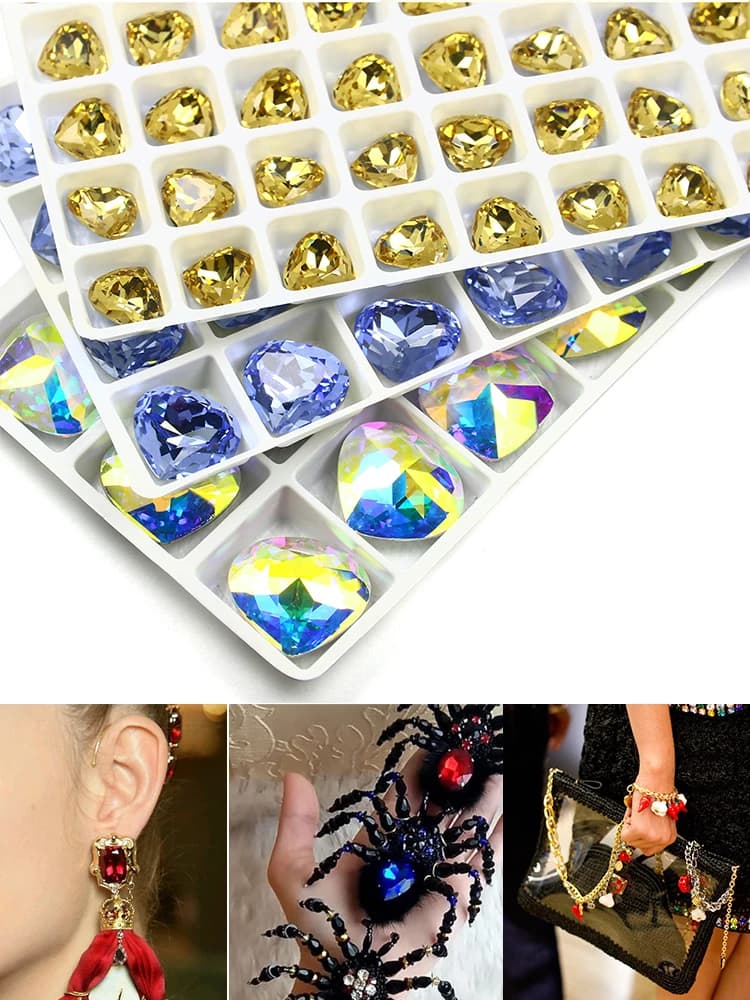 Strass fantaisie en cristal K9 en forme de cœur, cristal à dos pointu, pêche, ample, pour vêtements, fabrication de bijoux