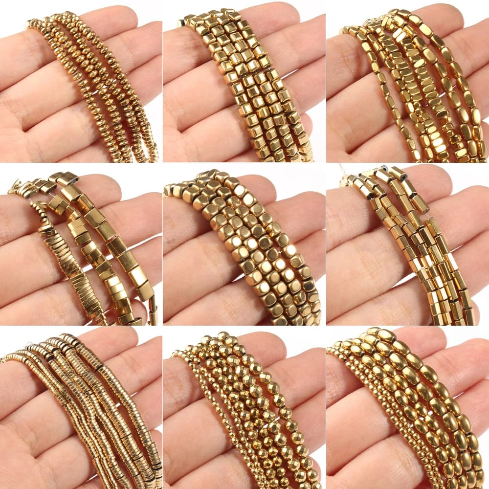 Perles en hématite plaquée or AAA +, rétention de couleur, perles rondes en pierre naturelle, pour la fabrication de bijoux, Bracelet à faire soi-même, 15 pouces