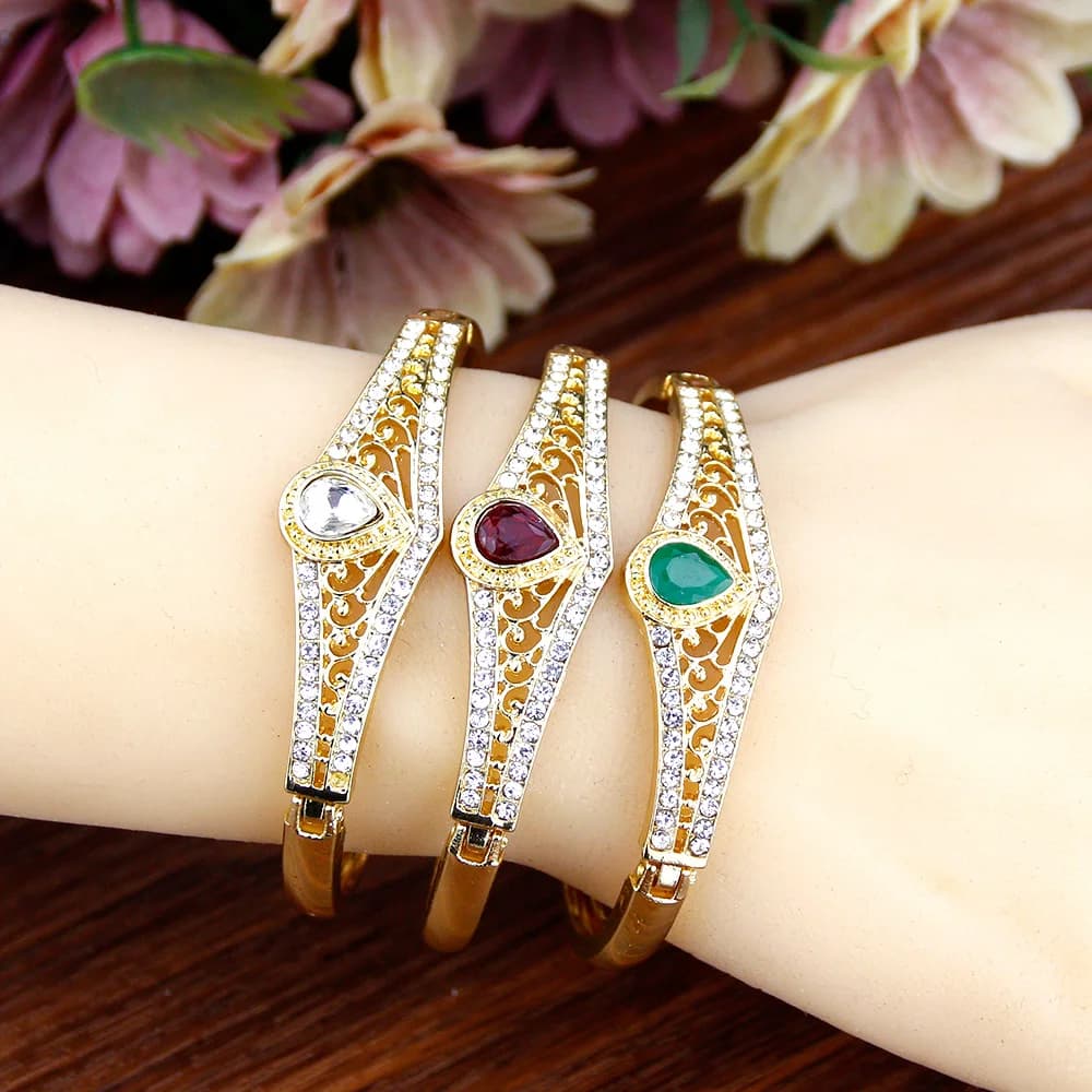 Sunspicems-Bracelet en or 18 carats avec couronne marocaine pour femme, bracelet en cristal, bijoux de mariage, manchette arabe arabe