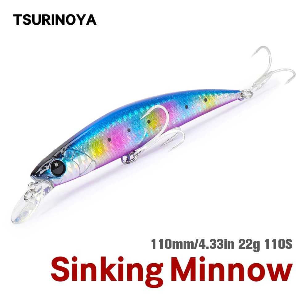 TSURINOYA 110S Sinking Minnow DW77 110mm 22g Leurre Artificiel Dur pour Pêche en Mer, Truite, Brochet, Seabass - Jerkbait Wobble