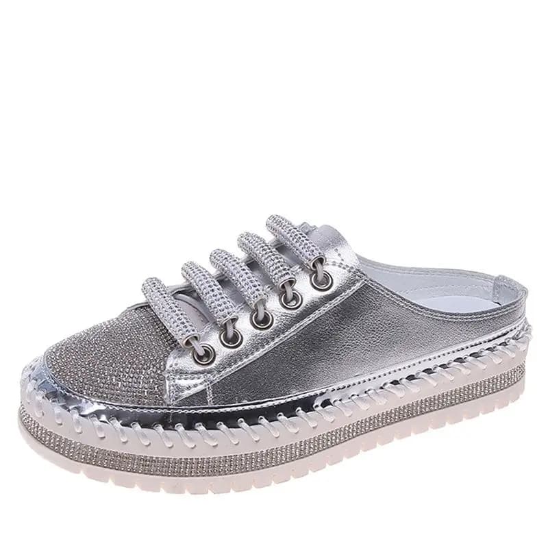 Aphixta; luxueux nouvelle plate-forme demi pantoufles femmes été Couple Bling Mules cristaux à lacets chaussures diapositives grande taille 42 43