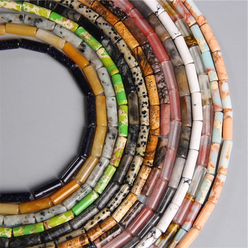 Pierre semi-précieuse naturelle 4x13mm, brins de perles d'espacement amples, Tube, accessoires de fabrication de bijoux, perles cylindriques manuelles à faire soi-même
