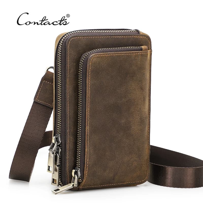 CONTACT'S Crazy Horse – sac à bandoulière en cuir pour hommes, sac banane décontracté pour petit téléphone