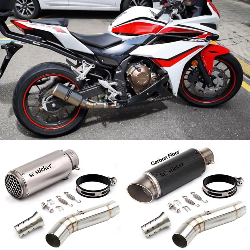 Silencieux d'échappement moto CBR500 Slip-On Escape Moto avec tube intermédiaire modifié pour Honda CBR500R CB500X CB500F 2013-2019