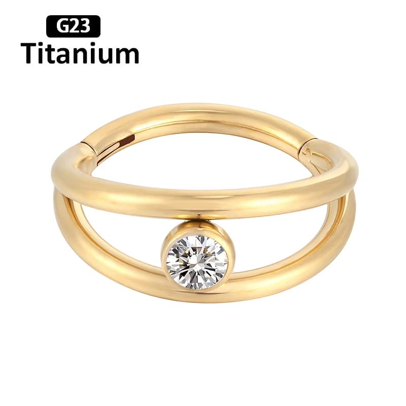Piercing de nez latéral en titane G23 avec segment articulé, pierre CZ et design à 2 éventails, pour cartilage et hélix, bijou de corps tendance
