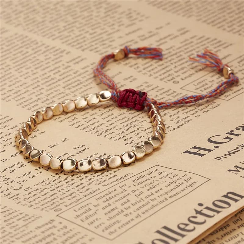 Bracelet bouddhiste tibétain fait à la main, perles de cuivre irrégulières créatives, corde rouge et noire, amulette porte-bonheur pour femmes et hommes, Bracelets de Couple