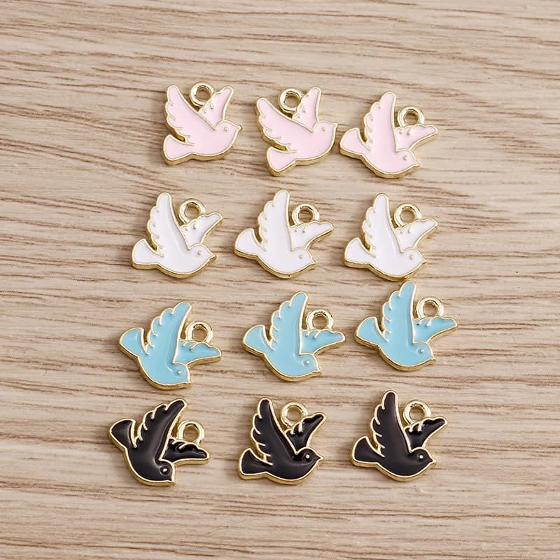 10 pièces 13*11mm 4 couleurs paix colombe breloques pour bijoux bricolage émail Pigeon oiseau breloques colliers pendentifs boucles d'oreilles accessoires fabrication