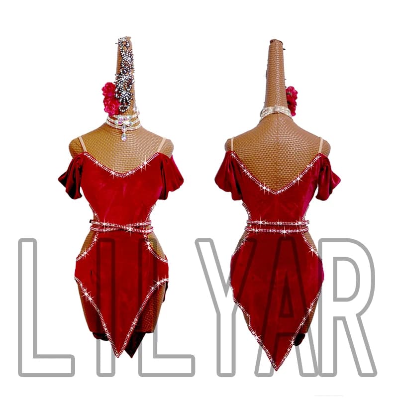Robe de Concours de brevLatine Sexy en Velours Rouge Personnalisé pour Adulte, Nouvelle Collection