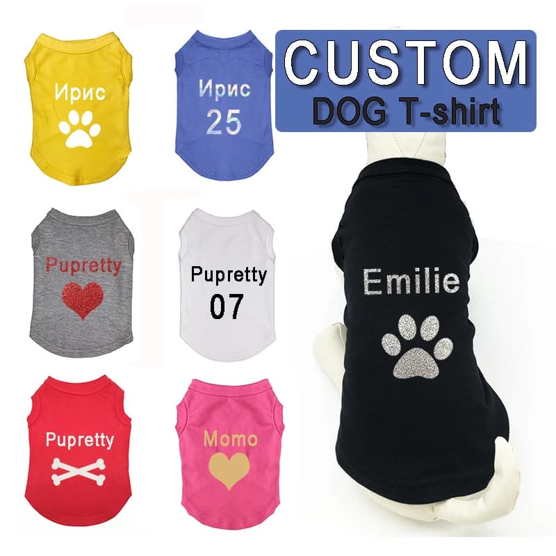 Chemises personnalisées pour animaux de compagnie, vêtements d'été pour chiot, identification de chien personnalisée, mignon, coloré, bricolage, nom, logo, vêtements pour animaux de compagnie, mode