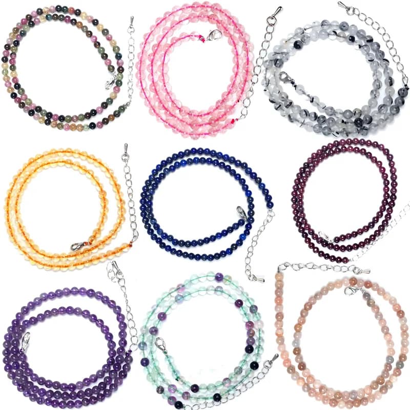 Collier de perles naturelles en quartz cristal, tourmaline, lapis-lazuli et grenat de 4 mm, plusieurs couleurs, cadeaux pour filles, bracelet et ras-de-cou tendance