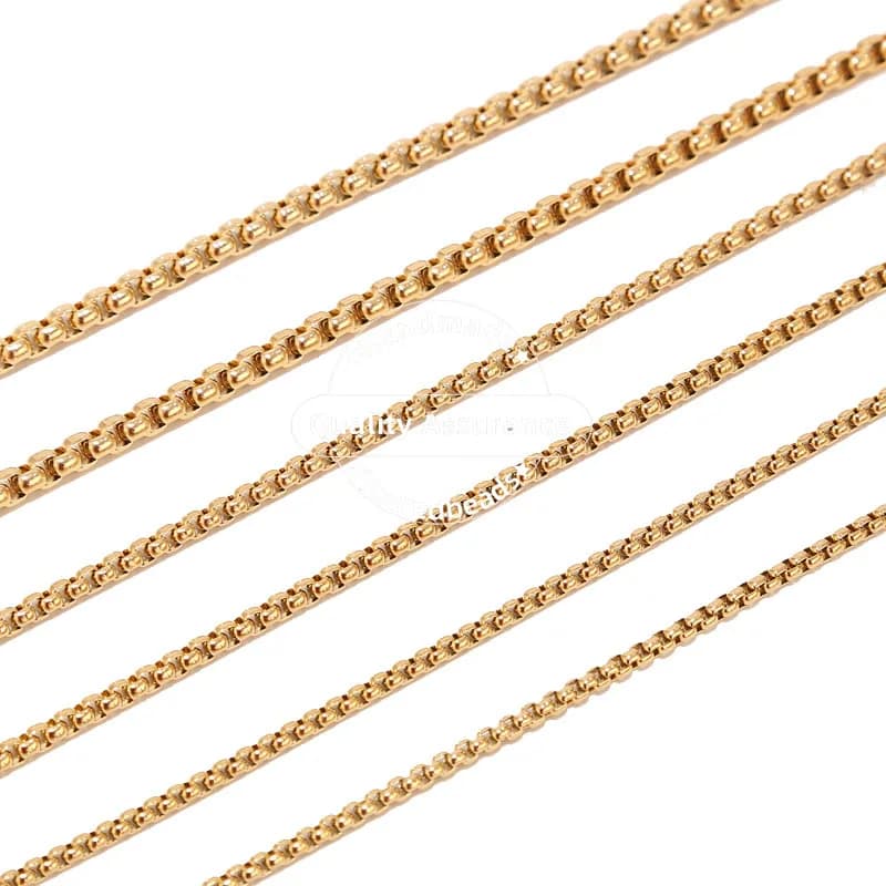 Chaînes Rolo carrées en acier inoxydable, 2 mètres, 2mm, 3mm, 4mm, boîte ronde en or, résultats de fabrication de bijoux à faire soi-même, vente en gros en vrac