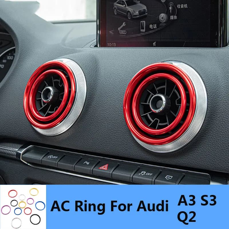 Anneau de ventilation pour Audi A3 S3 Q2L 4 pièces/ensemble, anneaux de décoration de climatiseur intérieur rouge noir pour accessoire intérieur Audi