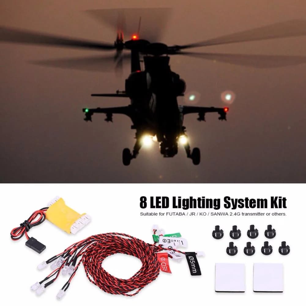 Kit de système d'éclairage RC 8 LED, lumières clignotantes de Simulation avec boîte de commande, accessoires RC pour avion hélicoptère RC