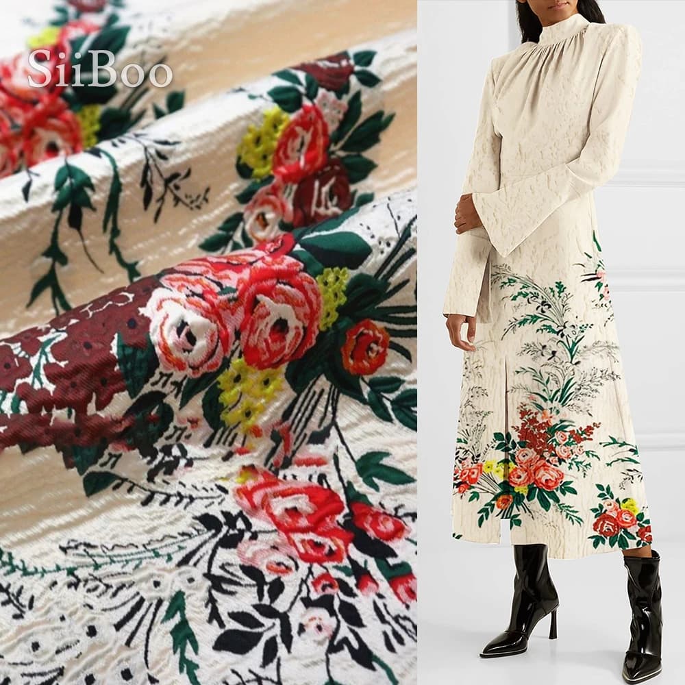Siiboo-Tissu en pansement jacquard à motifs floraux pour femmes, robe et pantalon en position, tissu texturé en relief, sp6414