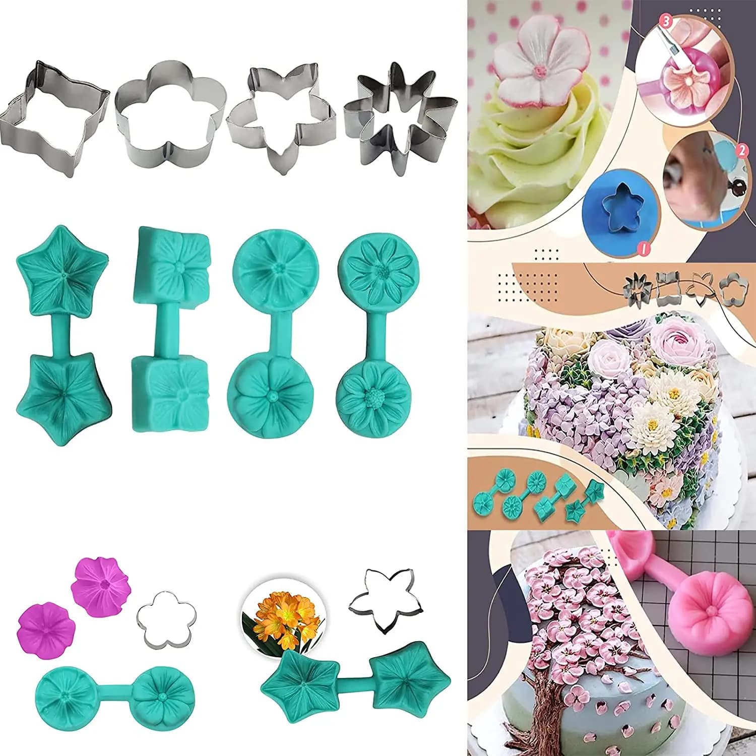 Moules de fleurs en Silicone 3D, pétales de fleurs, sucre, ensemble de moules d'art, fleur faite à la main, moule à chocolat en acier inoxydable pour la cuisson