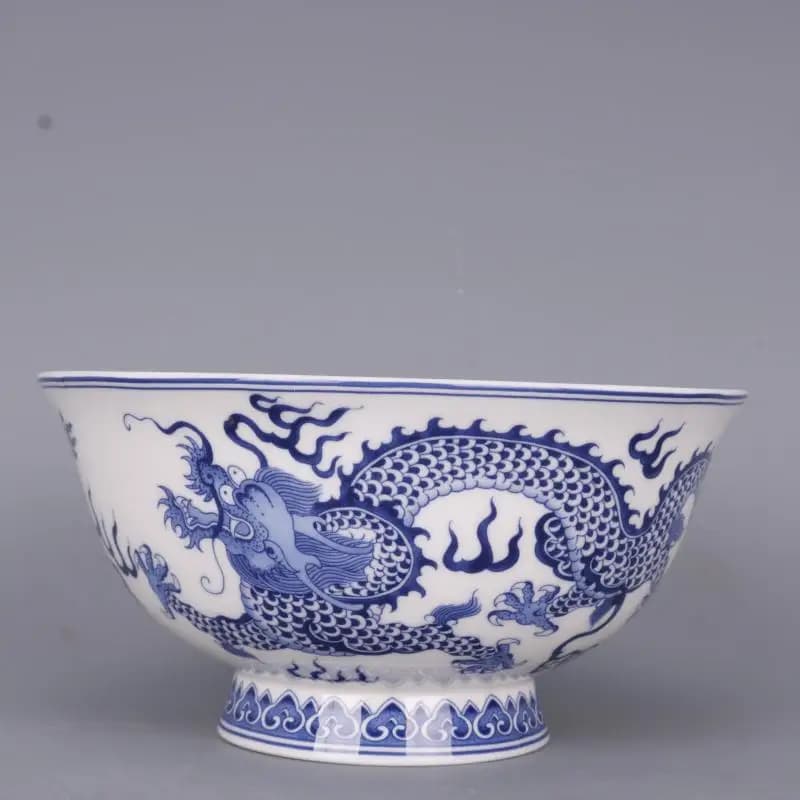 Bol en porcelaine bleue et blanche de Style chinois de 6.1 pouces, Design deux Dragons, artisanat, décoration de la maison, ornements