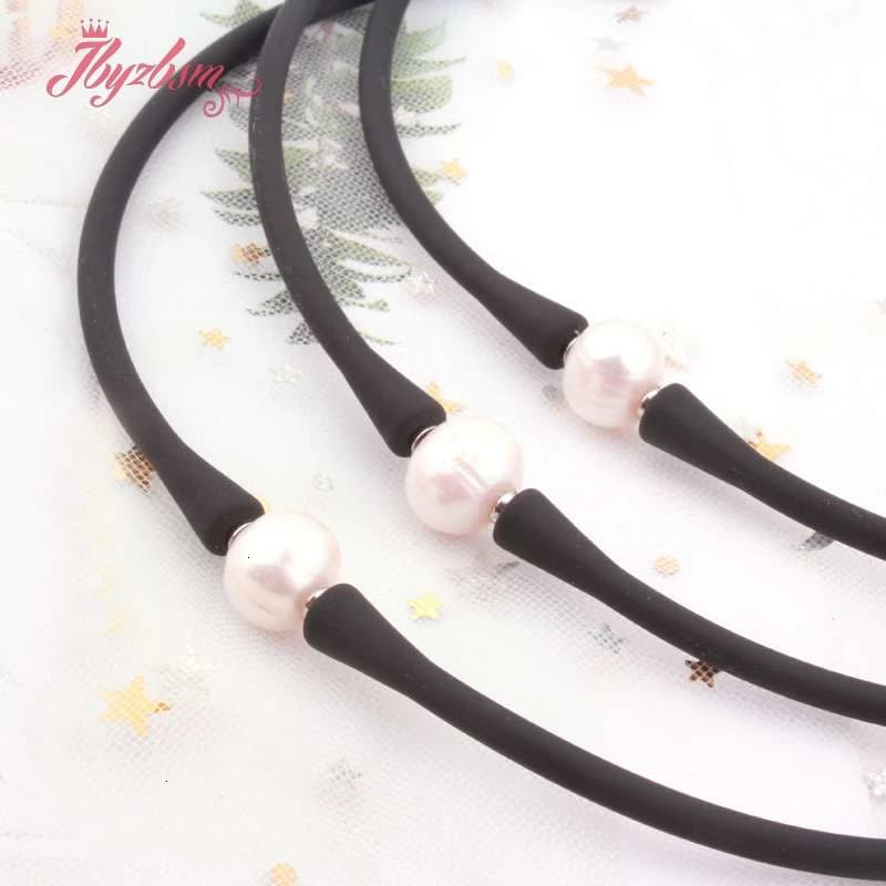 Bracelet et Collier en Silicone avec Perles d'Eau Douce de 10mm, Pierres Naturelles, Étanches et Décontractées, Meilleur Cadeau de Noël